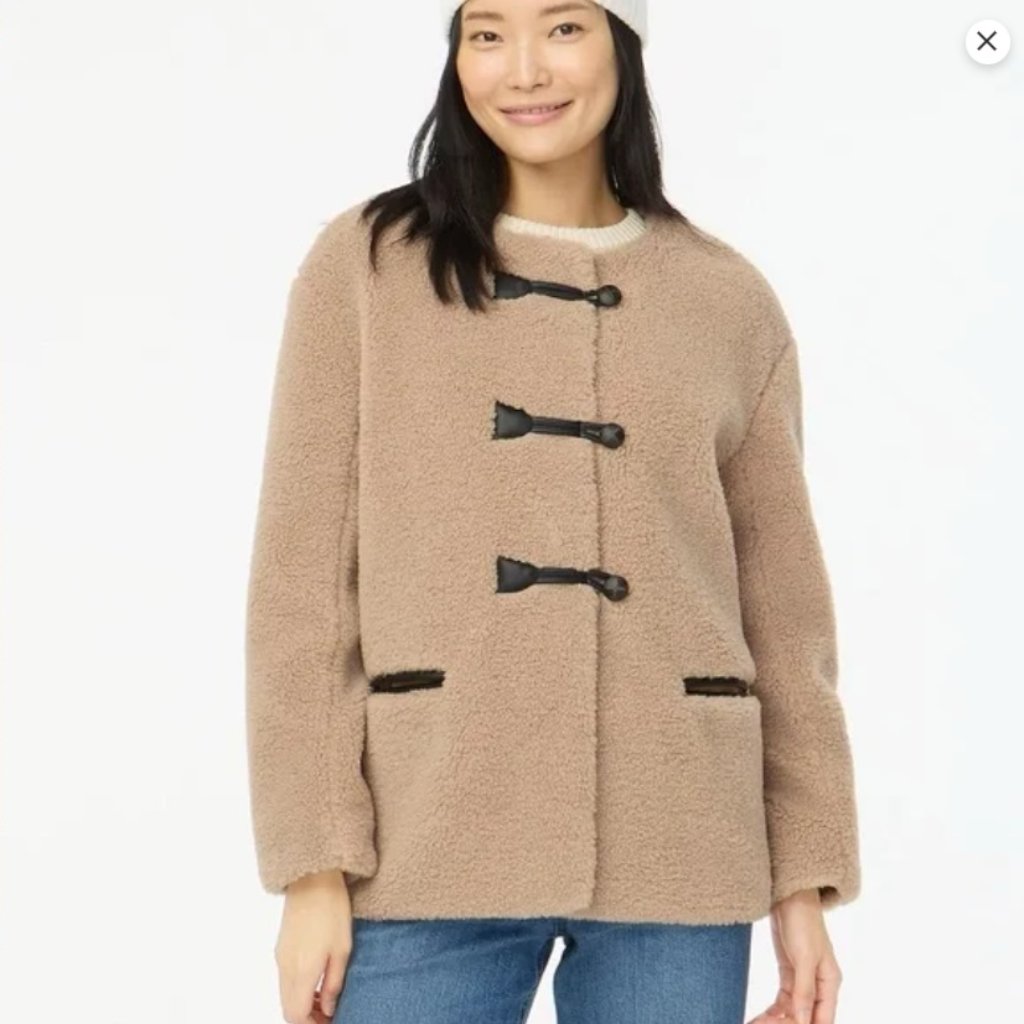 $268 Nwt J. Crew Toggle Sherpa Coat Jacket Beige Size Large L